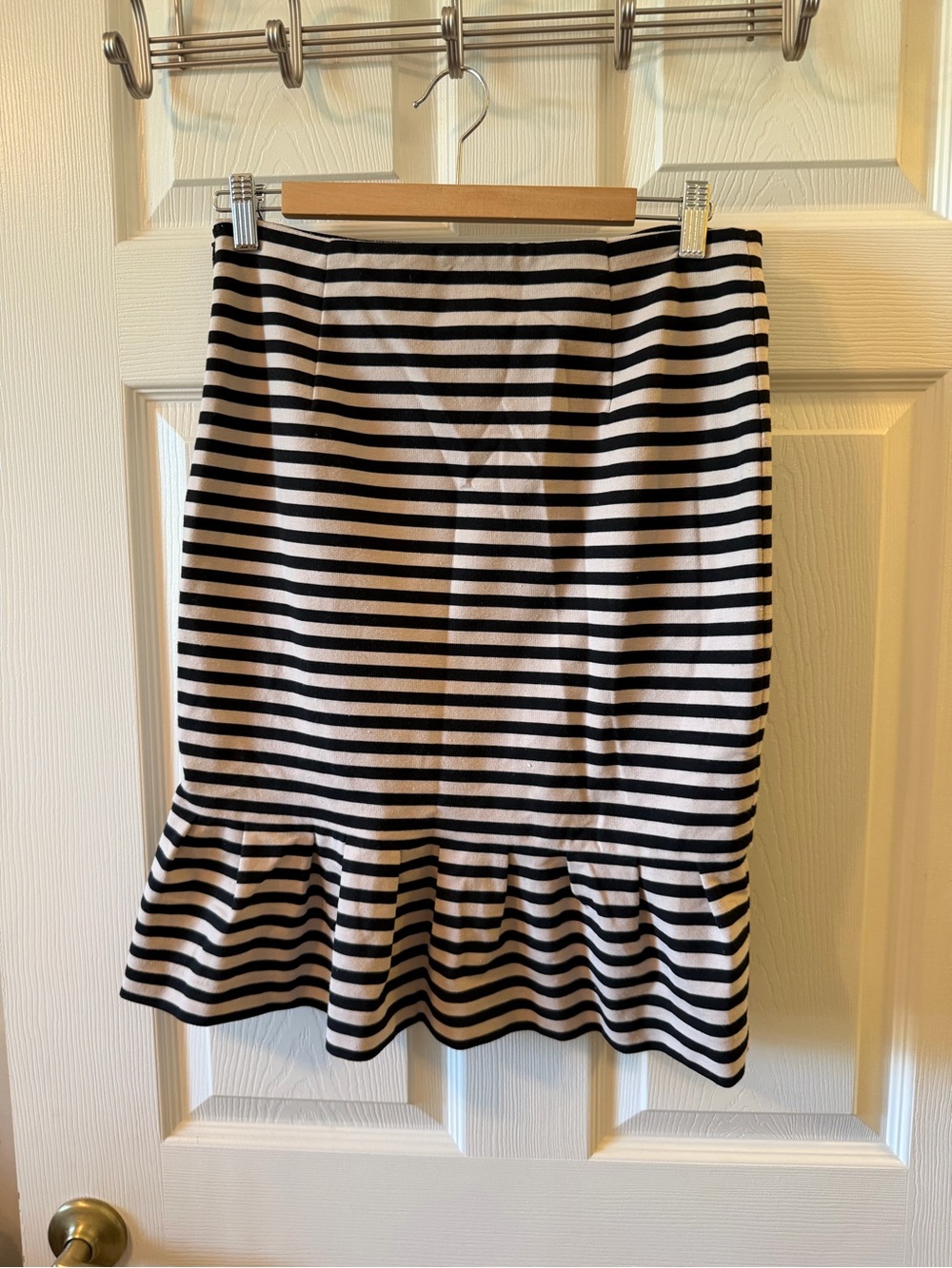 White House Black Market Black and White Striped Ruffle-Hem Mini Skirt